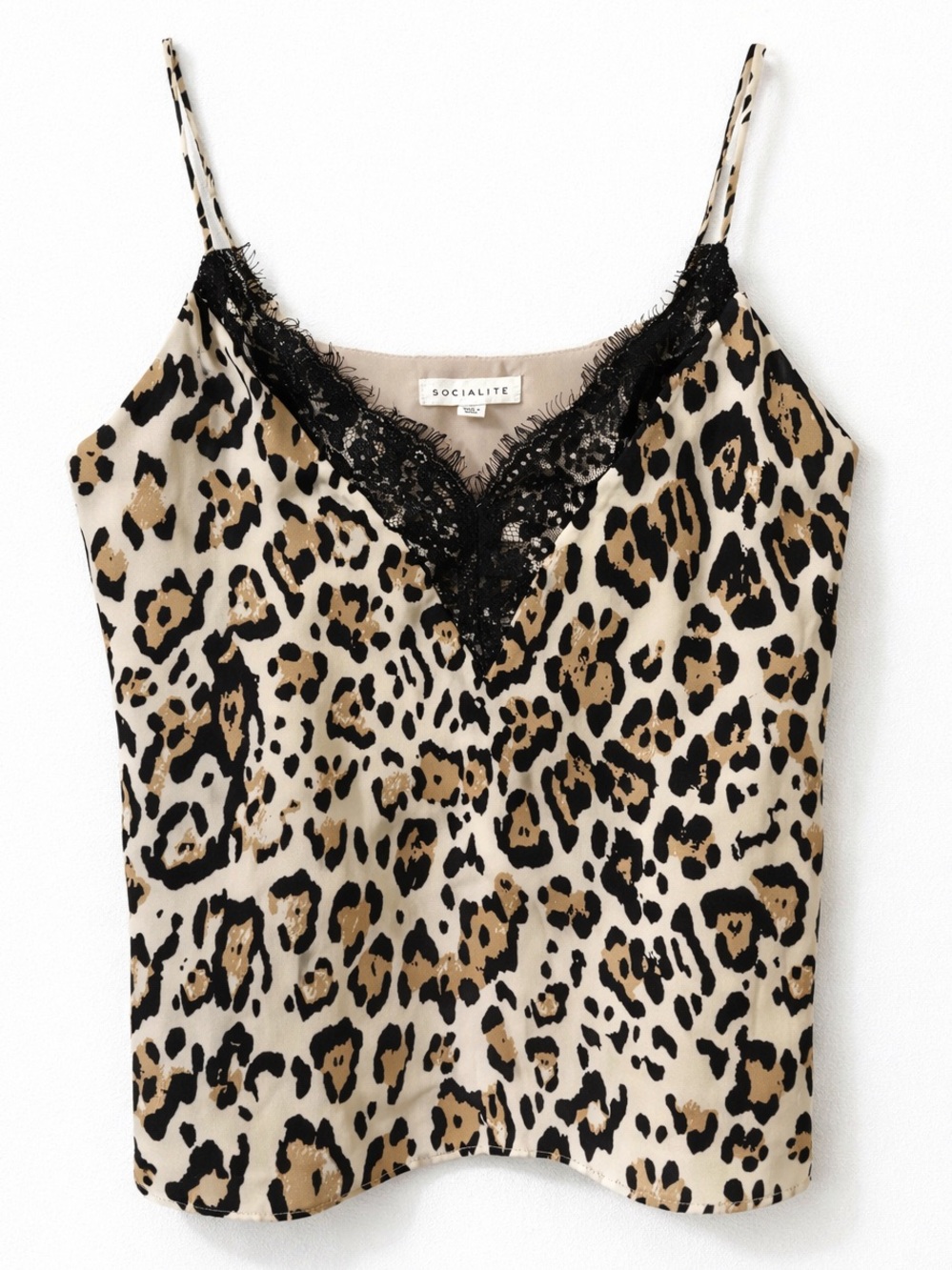 Socialite Leopard Print Lace Trim Spaghetti strap Cami - Brown & Black - MEDIUM